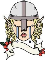 Retro Tattoo Style crying elf fighter character face vector