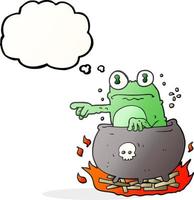 freehand drawn thought bubble cartoon halloween toad in cauldron vector