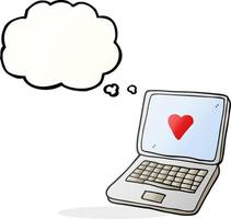 freehand drawn thought bubble cartoon laptop computer with heart symbol on screen vector