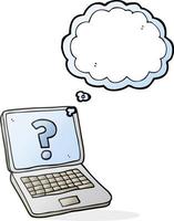 freehand drawn thought bubble cartoon laptop computer with question mark vector
