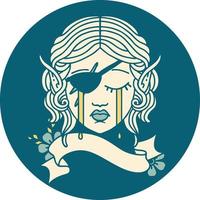 Retro Tattoo Style crying elf rogue character face vector