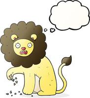 freehand drawn thought bubble cartoon lion with thorn in foot vector