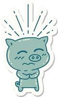 sticker of a tattoo style nervous pig character vector