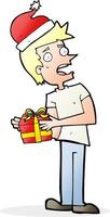 cartoon man holding a christmas present vector