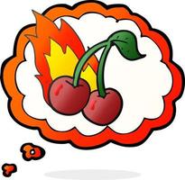 freehand drawn thought bubble cartoon flaming cherries vector