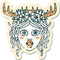 Retro Tattoo Style elf druid character face vector