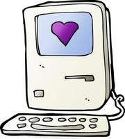 cartoon old computer with love heart vector