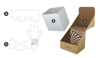 Caja abatible de 2 piezas con plantilla troquelada de patrón de línea estampada y maqueta 3d
