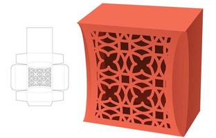 caja cuadrada biselada con plantilla troquelada de ventana de lujo estarcida y maqueta 3d vector