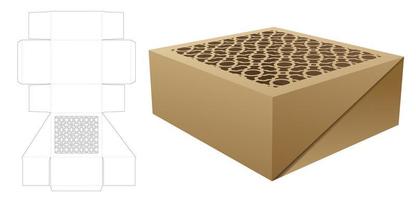 Flip box with stenciled luxury pattern die cut template and 3D mockup vector