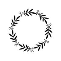 twigs round frame. branches frame vector illustration. floral circle ornament. leaves and branches, place for text. design element for postcard or banner