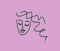 logotipo de salón de belleza. icono de chica de cara. hermoso retrato de mujer - ilustración de vector de línea delgada