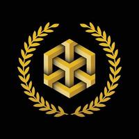 this logo image is ans elegant symbol of luxury with laurel wreath on black background vector