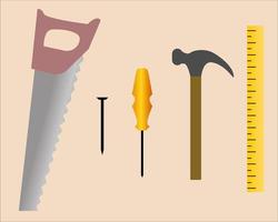 construction tool vector graphic illustration, ruler, nail, hammer, saw, screwdriver, tool set for construction and building architecture