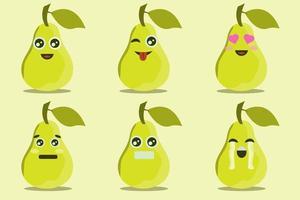 cute orange pear character with various emotions with gradient yellow color vector