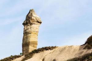 fairy chimney rock on mountain slope in Goreme photo