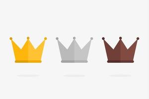 gold, silver and bronze crown flat icon illustration set isolated on white background vector