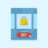 online shopping interface flat vector illustration with yellow bag symbol and buy button