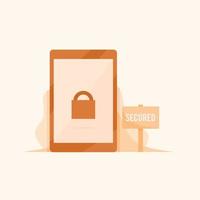 flat illustration of a secure locked mobile phone with a padlock sign on the screen vector