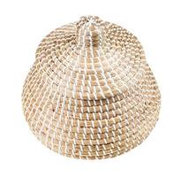 closed moroccan basket from seagrass isolated photo
