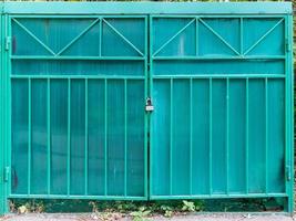 front view of closed doors of outdoor garage photo