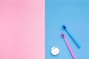 Teeth hygiene and oral care products flatlay photo