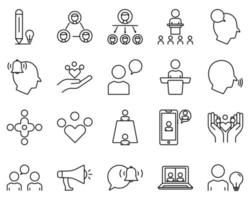 Icon set related to business. contains chat icons, people on the podium, networks, discussion, communication and others. Line icon style. Simple design editable vector