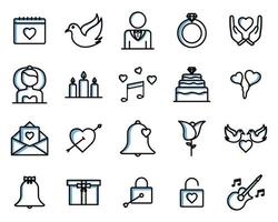 Set of icons related to wedding, party. two tone  icon style. Simple design editable vector