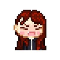 estilo de arte de píxeles, estilo de videojuegos antiguos, estilo retro de 18 bits linda trabajadora de oficina chibi con expresión tsundere para vector de contracción o discordia