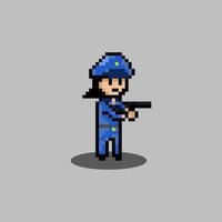 pixel art style, old videogames style, retro style 18 bit policewoman with gun vector