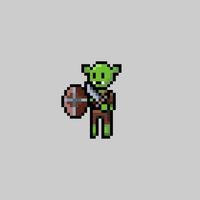 pixel art style, old videogames style, retro style 18 bit goblin with shield