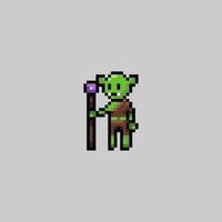 pixel art style, old videogames style, retro style 18 bit mage goblin vector