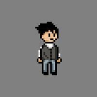 estilo de arte de píxeles, estilo de videojuegos antiguos, estilo retro chico de pelo negro de 18 bits con vector de uniforme escolar