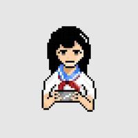 estilo pixel art, estilo de videojuegos antiguos, jugador de colegiala de estilo retro de 18 bits vector