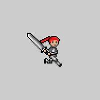 pixel art style, old videogames style, retro style 18 bit female swordman with one handed sword vector