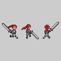 pixel art style, old videogames style, retro style 18 bit set female swordman with one handed sword vector