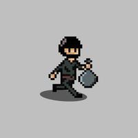 pixel art style, old videogames style, retro style 18 bit thief run vector