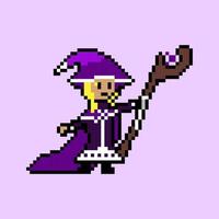 pixel art style, old videogames style, retro style 18 bit dark mage vector