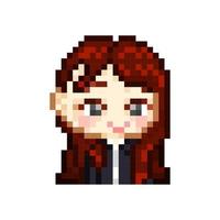 estilo de arte de píxeles, estilo de videojuegos antiguos, estilo retro de 18 bits linda trabajadora de oficina chibi con expresión de sonrisa para vector de contracción o discordia