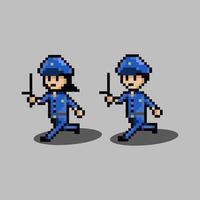 estilo de arte de píxeles, estilo de videojuegos antiguos, policía de 18 bits de estilo retro y vector de ejecución de mujer policía