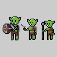 pixel art style, old videogames style, retro style 18 bit set goblin vector