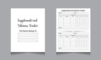 Supplements and Vitamins Tracker notebook interior.journal template Design vector