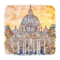 Vatican City Rome Italy Watercolor sketch hand drawn illustration vector