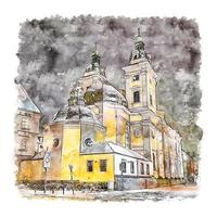 Andreaskirche Germany Watercolor sketch hand drawn illustration vector