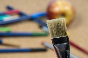 detail of brush bristles with pen tip maker at background. photo