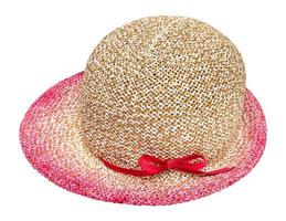 side view of straw hat with pink narrow brim photo