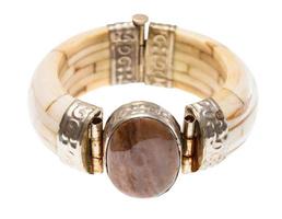 travertine stone insert in camel bone bracelet photo