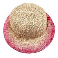 above view of straw hat with pink narrow brim photo