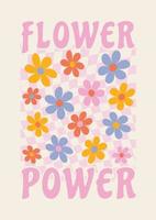 Abstract retro aesthetic background with groovy daisy flowers. Vintage floral mid century art print. Hippie style of the 60s, 70s, 80s. Flower Power. Poster, inscription on a T-shirt vector
