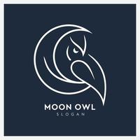 Creative line art owl logo with moon vector